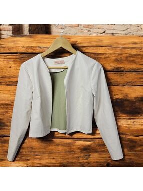 KRISP Women Faux Leather Cropped Jacket Long Sleeve Bolero Blazer